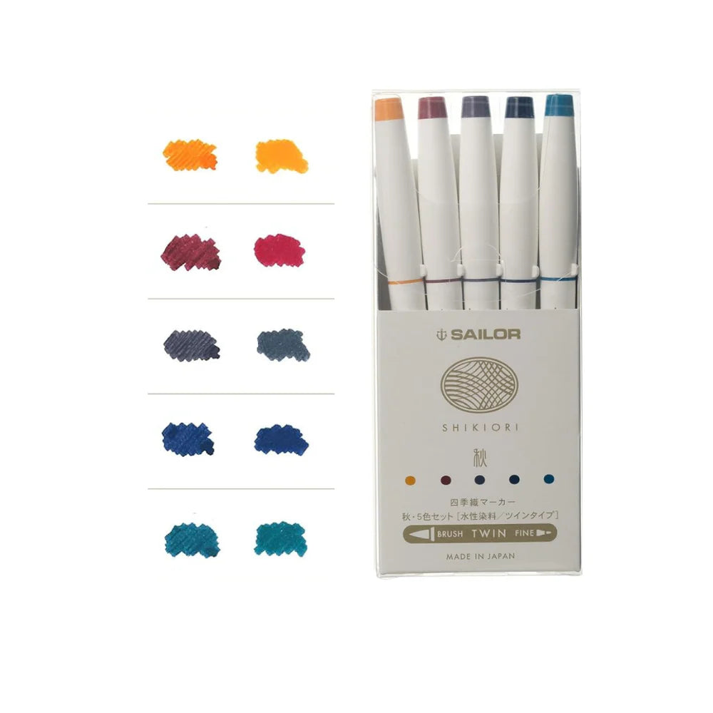 Sailor Shikiori Twin-Tip Brush Markers - 5 Pack