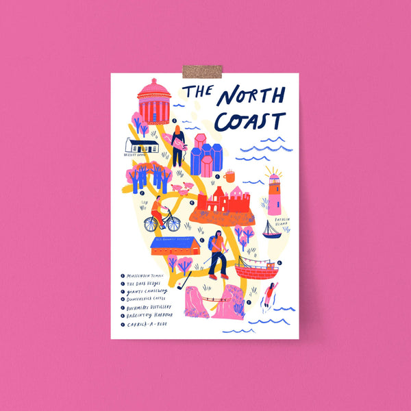 Kerrie Illustrates North Coast, Northern Ireland Illustrated Map Art Print