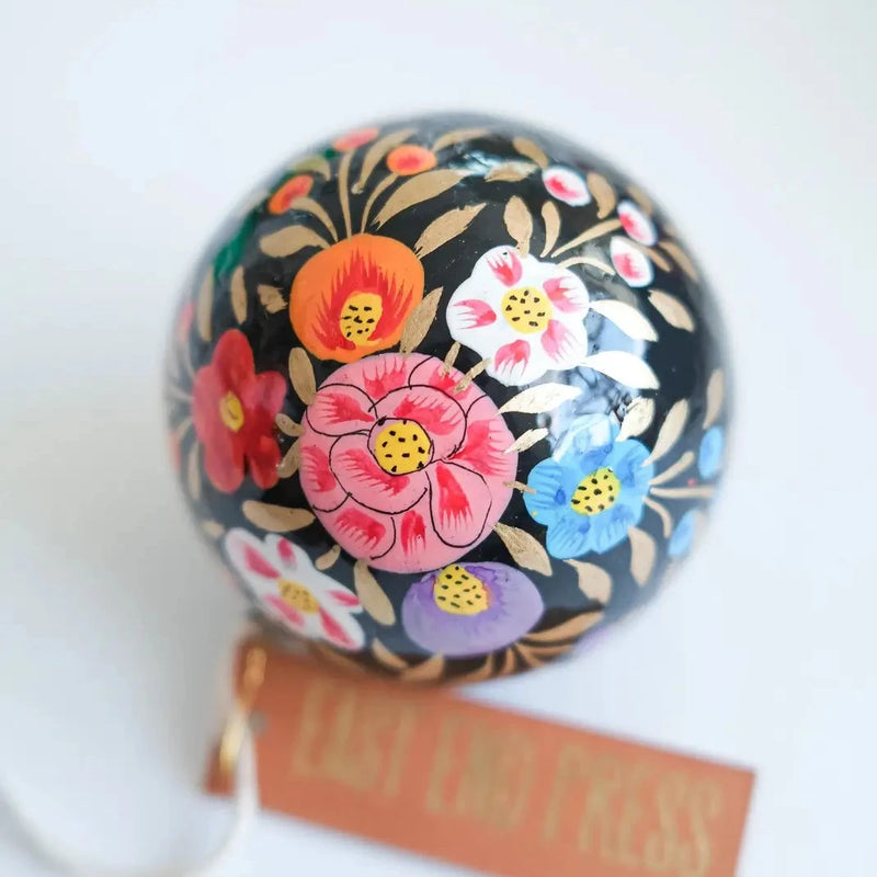 East End Press Black Floral Papier Mache Bauble