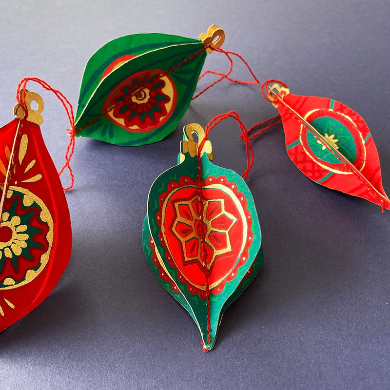 East End Press Paper Christmas Bauble Decorations Set of 4