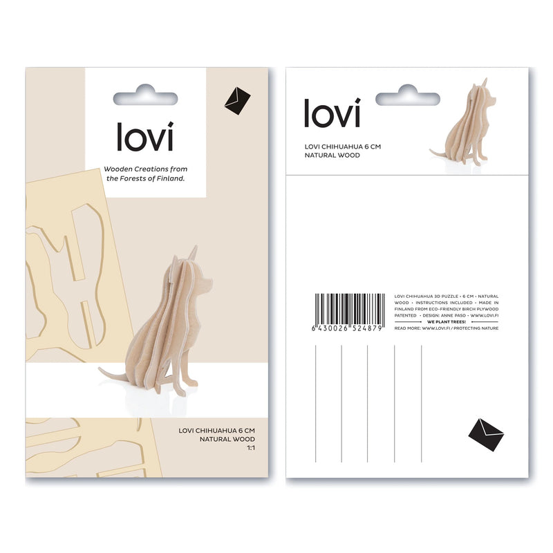Lovi Chihuahua 6 cm Natural Wood- 3D Wooden Figure