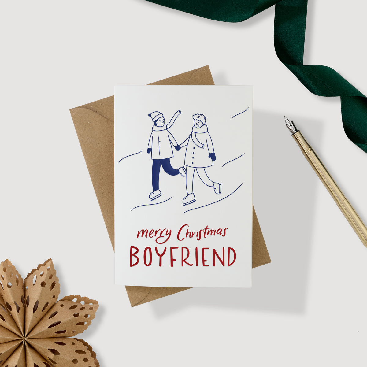 Merry Christmas Boyfriend (guy/guy) Letterpress Card