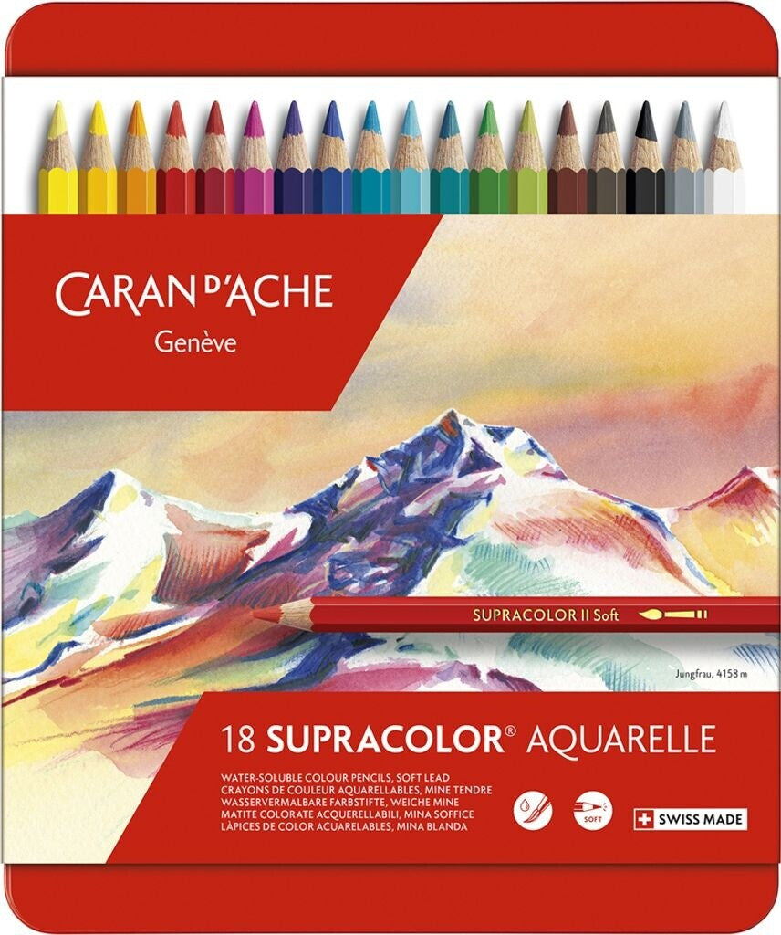 Caran d'Ache Supracolour Water Soluble Colour Pencils Assorted Tin of 18