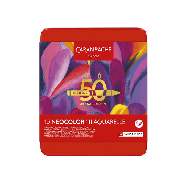 Caran d'Ache Neocolor II Aquarelle Wax Pastels Tin Set of 10  - 50 Years Pop Special Edition