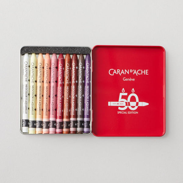 Caran d'Ache Neocolor II Aquarelle Wax Pastels Tin Set of 10  - 50 Years Special Edition - Portrait Set