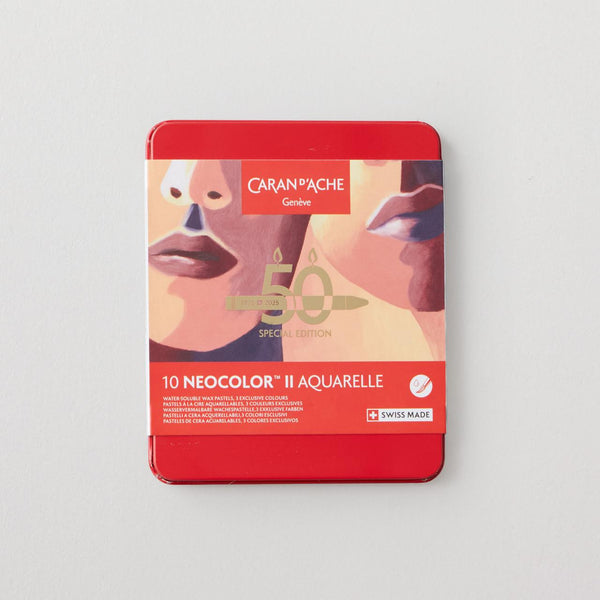 Caran d'Ache Neocolor II Aquarelle Wax Pastels Tin Set of 10  - 50 Years Special Edition - Portrait Set