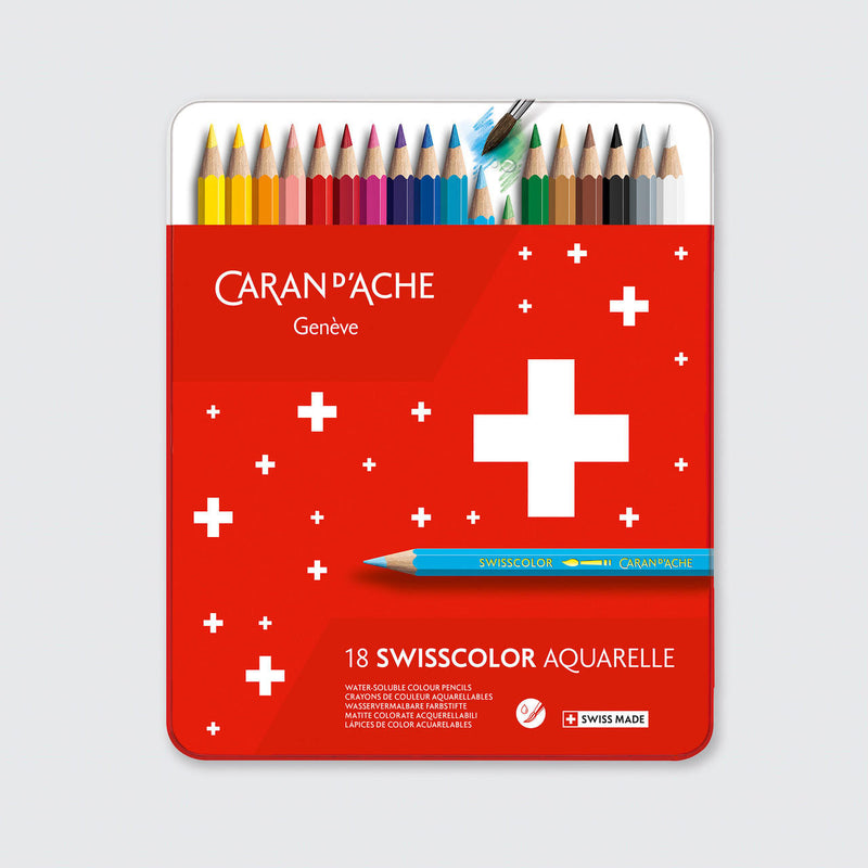 Caran d'Ache Swisscolor Water Soluble Colour Pencils Assorted Tin of 18