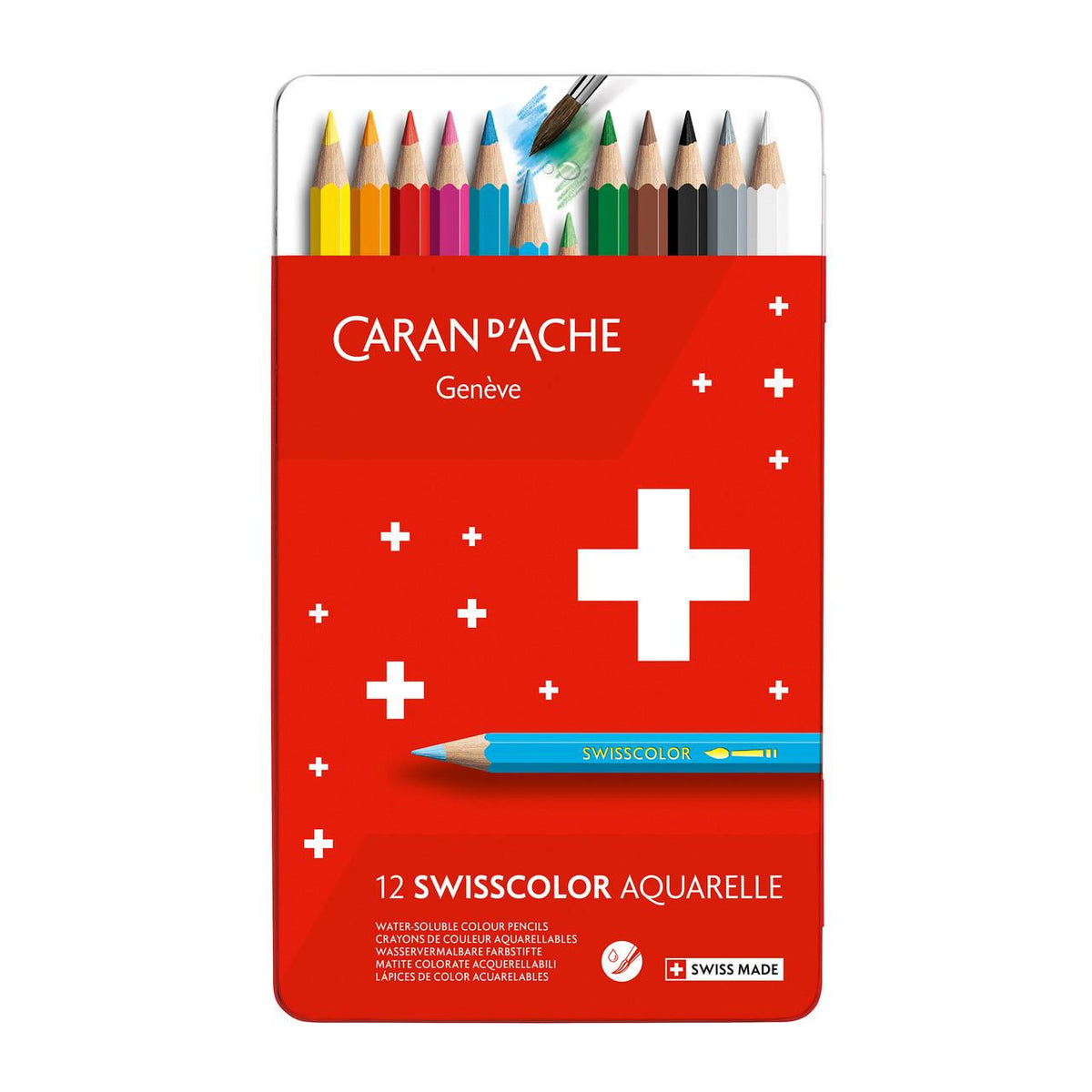 Caran d'Ache Swisscolor Water Soluble Colour Pencils Assorted Tin of 12