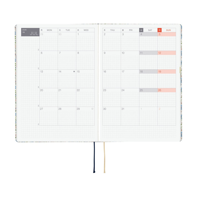 Hobonichi Techo A5 HON 2026 Liberty Fabrics: Sasha Kiora (January Start)