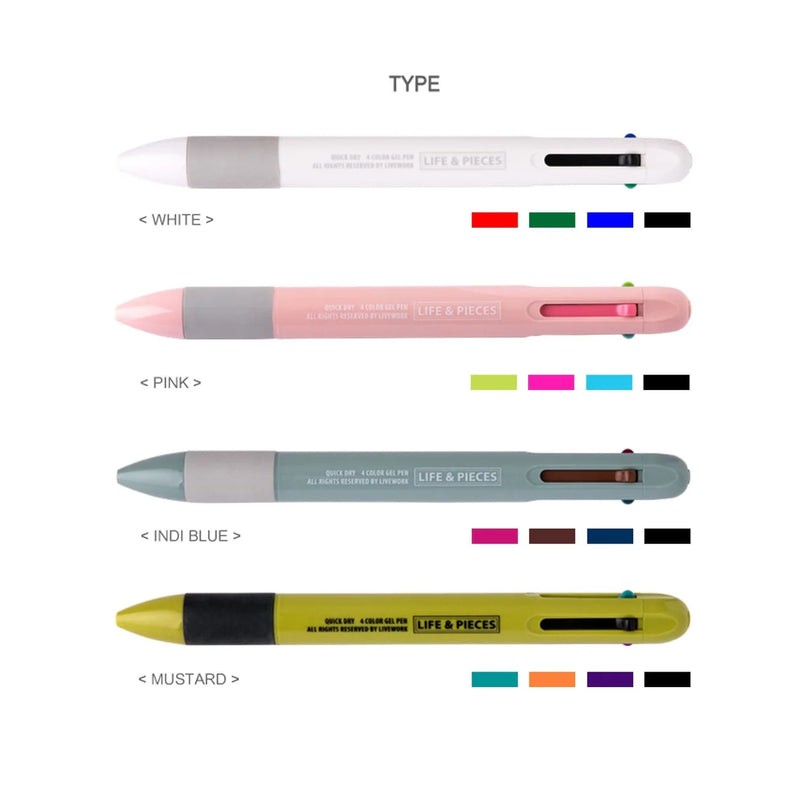 Livework Life & Pieces 4 Colour Gel Pen 0.4mm