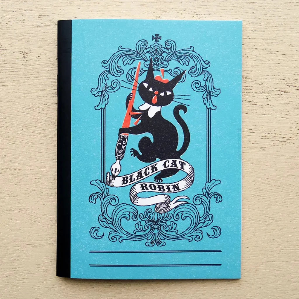 Cozyca A6 Stamp Notebook - Black Cat Robin