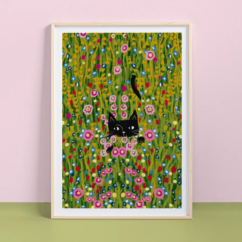 Niaski Cat Hiding in A Klimt Garden A4 Art Print