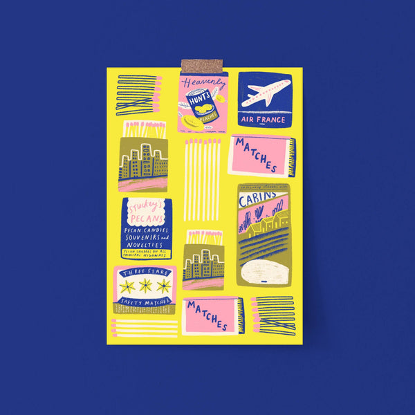 Kerrie Illustrates Vintage Matchboxes Colourful Art Print