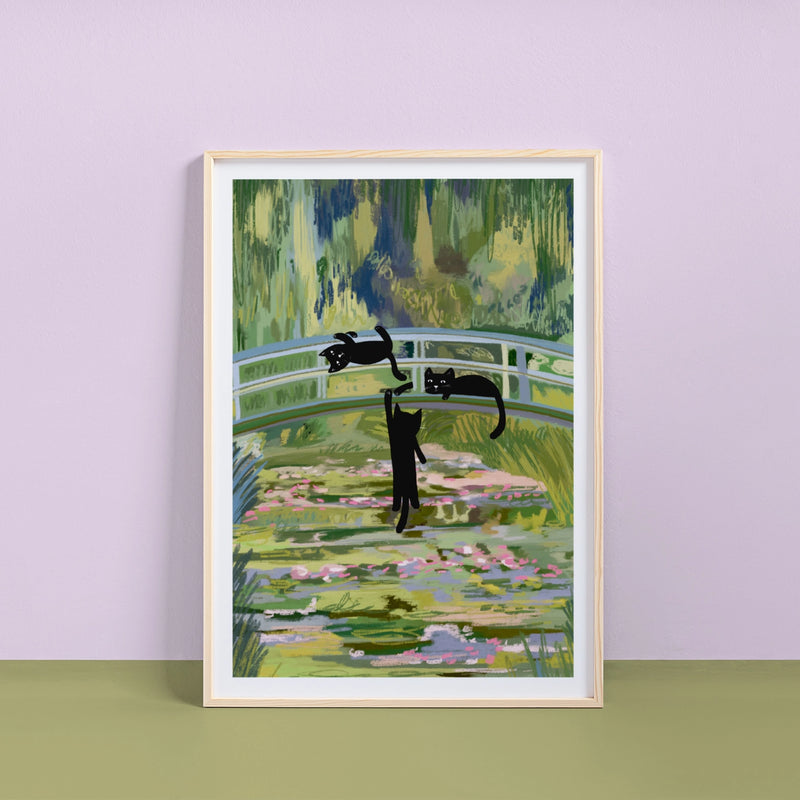 Niaski Clawed Monet Cats On A Bridge A4 Art Print
