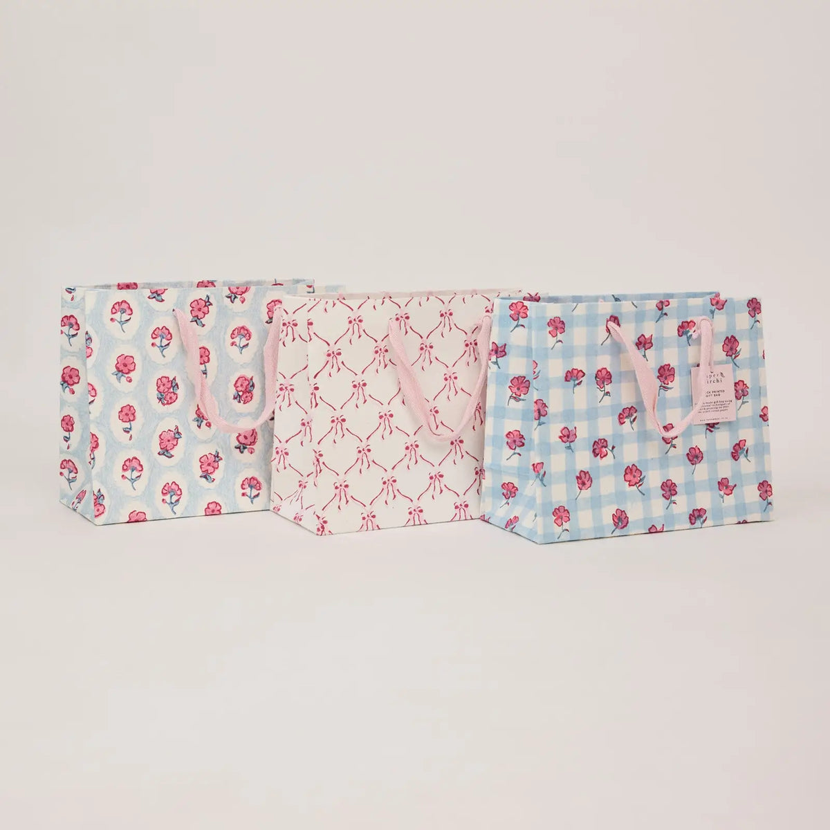Medium Hand Block Printed Pink Sorbet Gift Bags