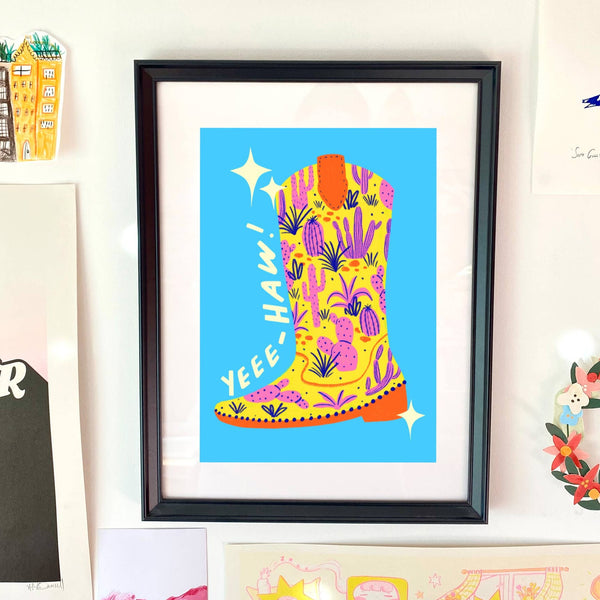 Kerrie Illustrates Patterned Cowboy Boot Art Print