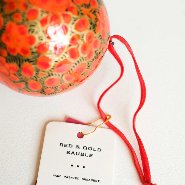East End Press Red & Gold Papier Mache Bauble