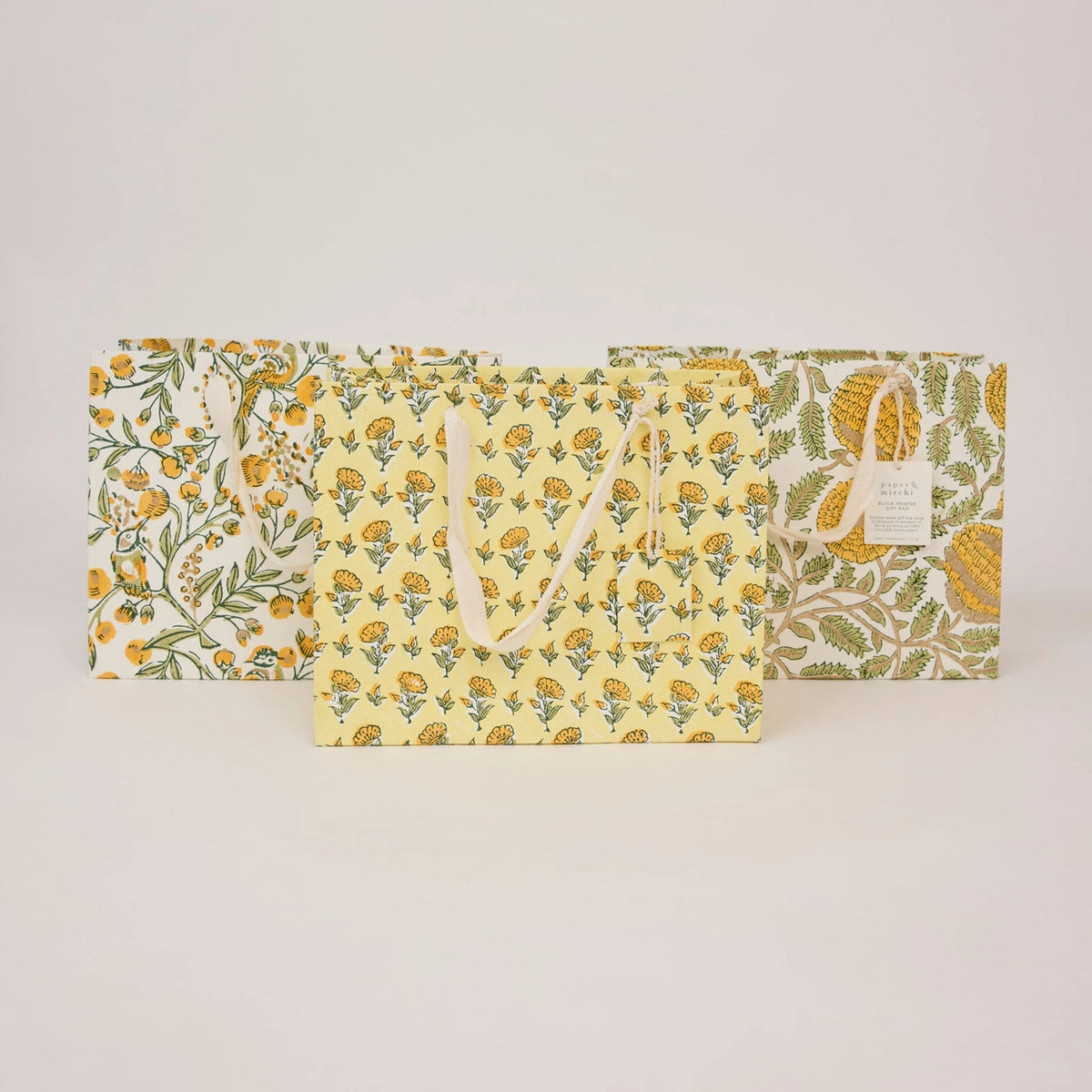 Medium Hand Block Printed Gift Bag - Sunshine