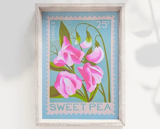 Sweet Pea Stamp - A5 Risograph Print