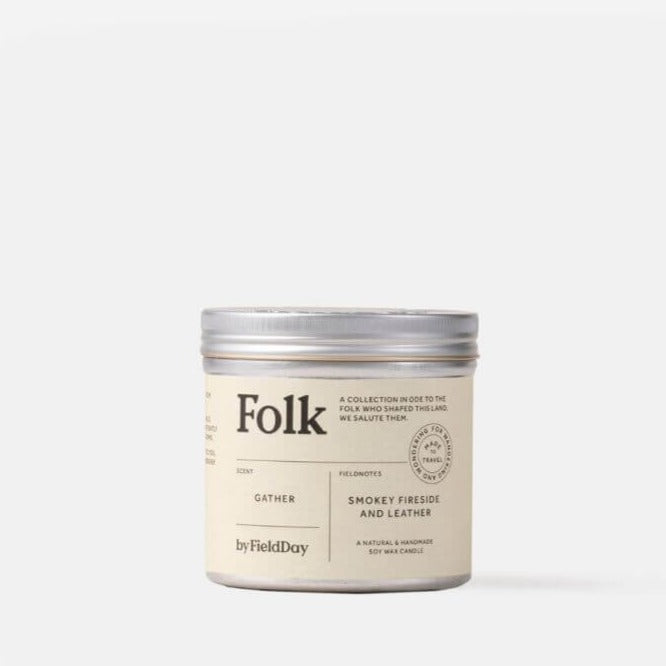 FieldDay Gather Folk Tin Candle - Smoky Fireside and Leather