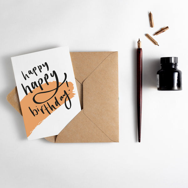 Happy Happy Birthday Brush Strokes Letterpress Card