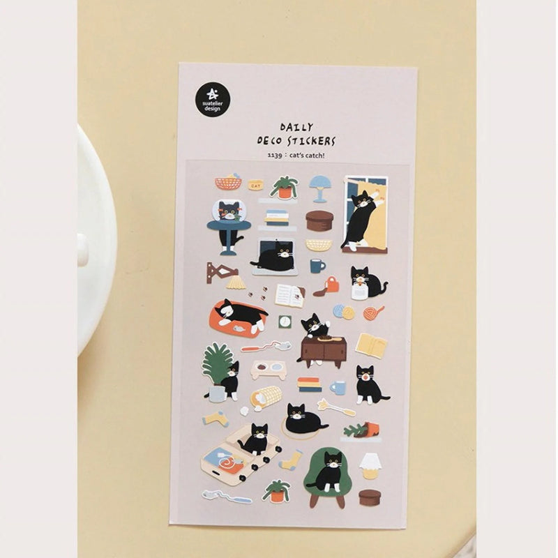 Suatelier Cat Stickers no.1139 Cat's Catch!