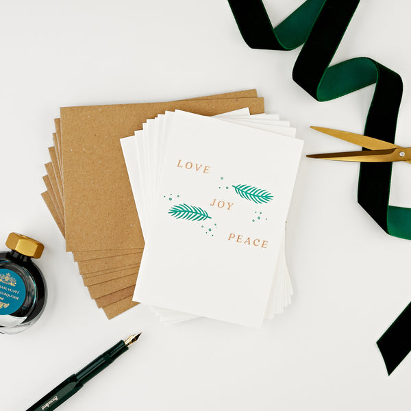 Love, Joy & Peace Set of 8 Letterpress Christmas Cards