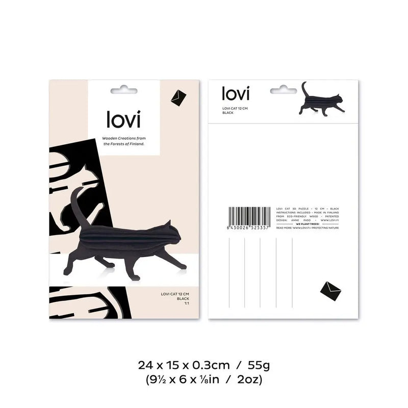 Lovi Cat 12cm Black - 3D Wooden Figure