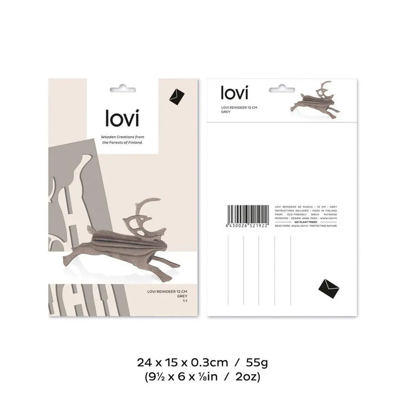 Lovi Natural Wood Reindeer 12cm - 3D Wooden Figure