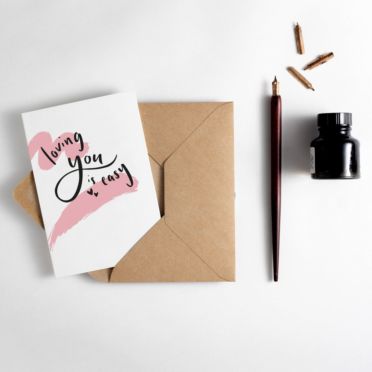 Loving You Is Easy Brush Strokes Letterpress Card