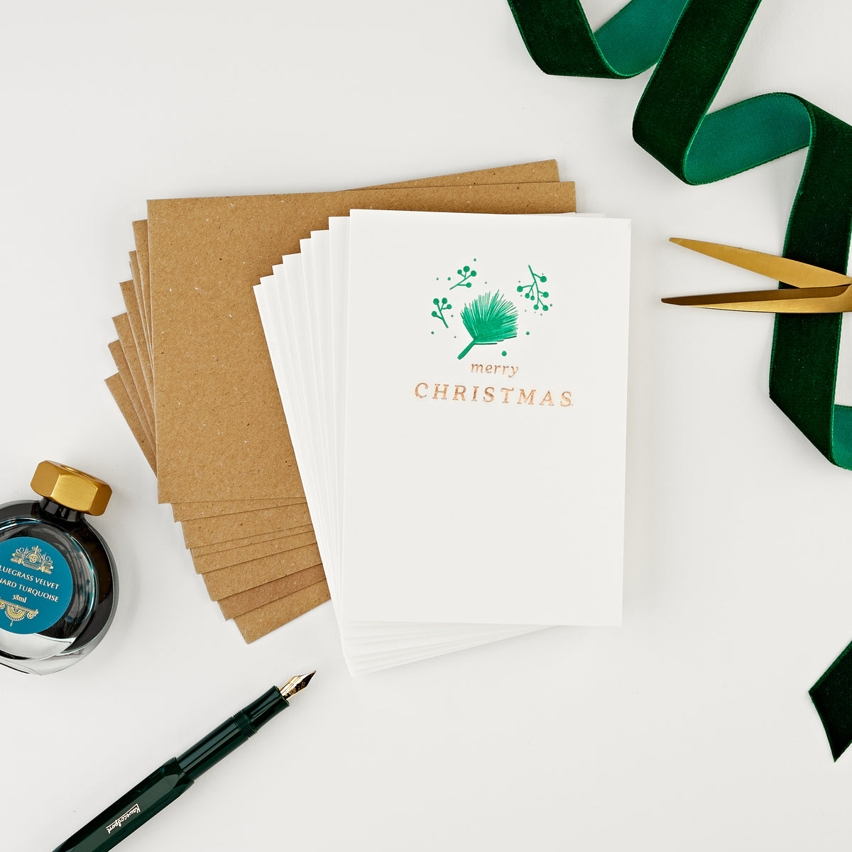 Merry Christmas Set of 8 Letterpress Christmas Cards