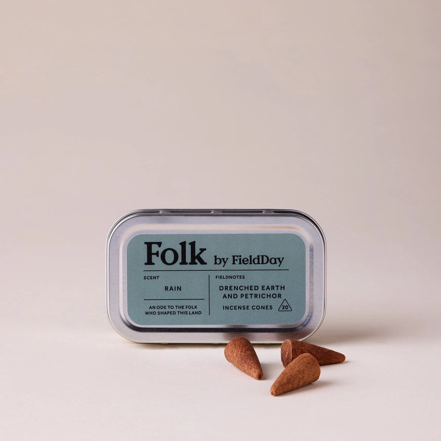 FieldDay Rain Folk Tin of Incense Cones - Drenched Grass and Petrichor