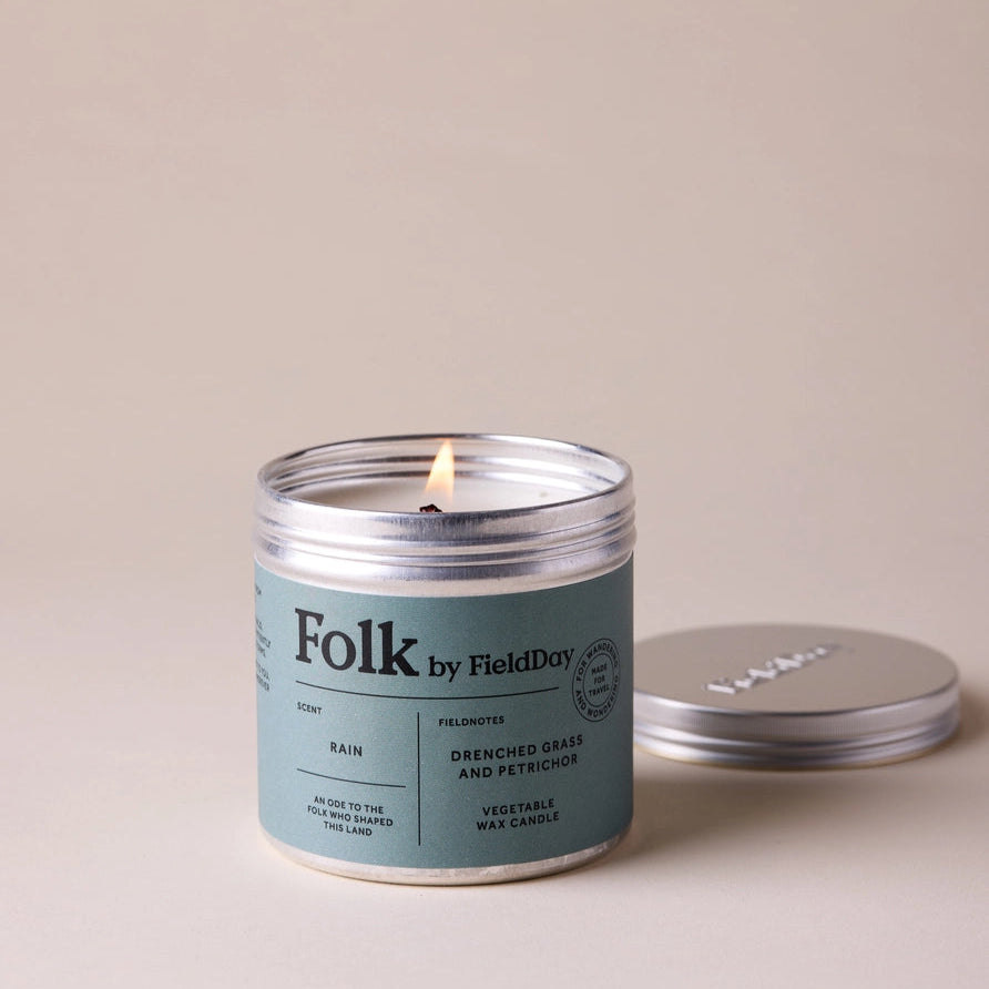 FieldDay Rain Folk Tin Candle - Drenched Grass and Petrichor