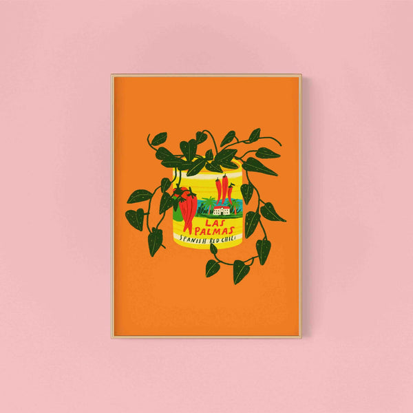 Kerrie Illustrates Hanging Pothos Plant & Vintage Can Orange Art Print