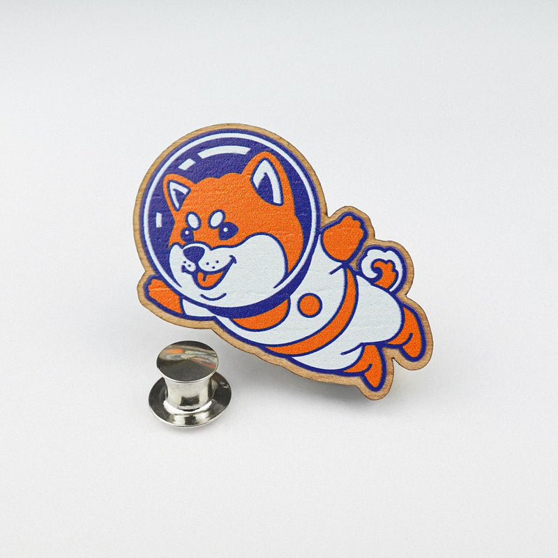 Space Shiba Wooden Pin Badge