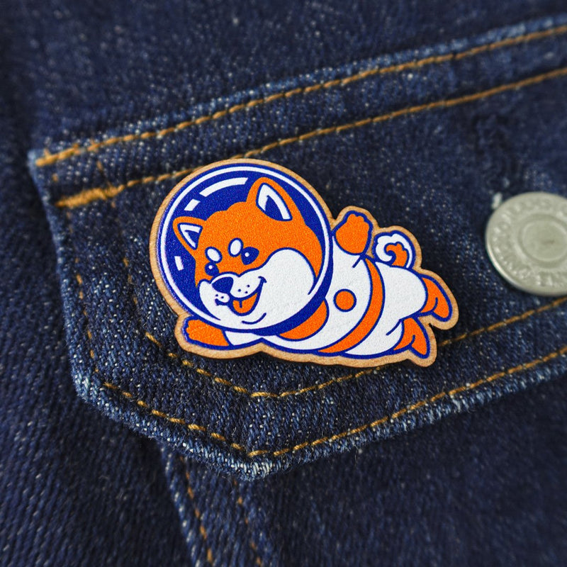 Space Shiba Wooden Pin Badge