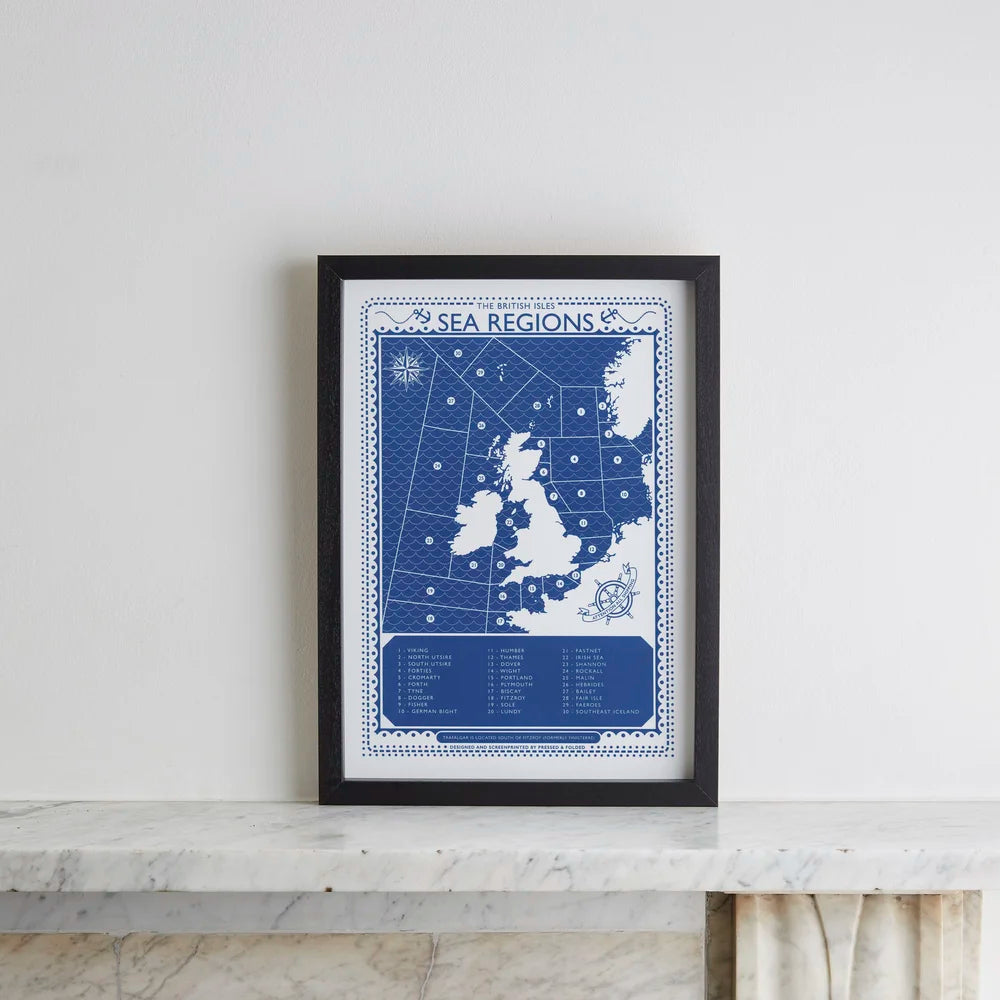 The British Isles Sea Regions Screen Print A3