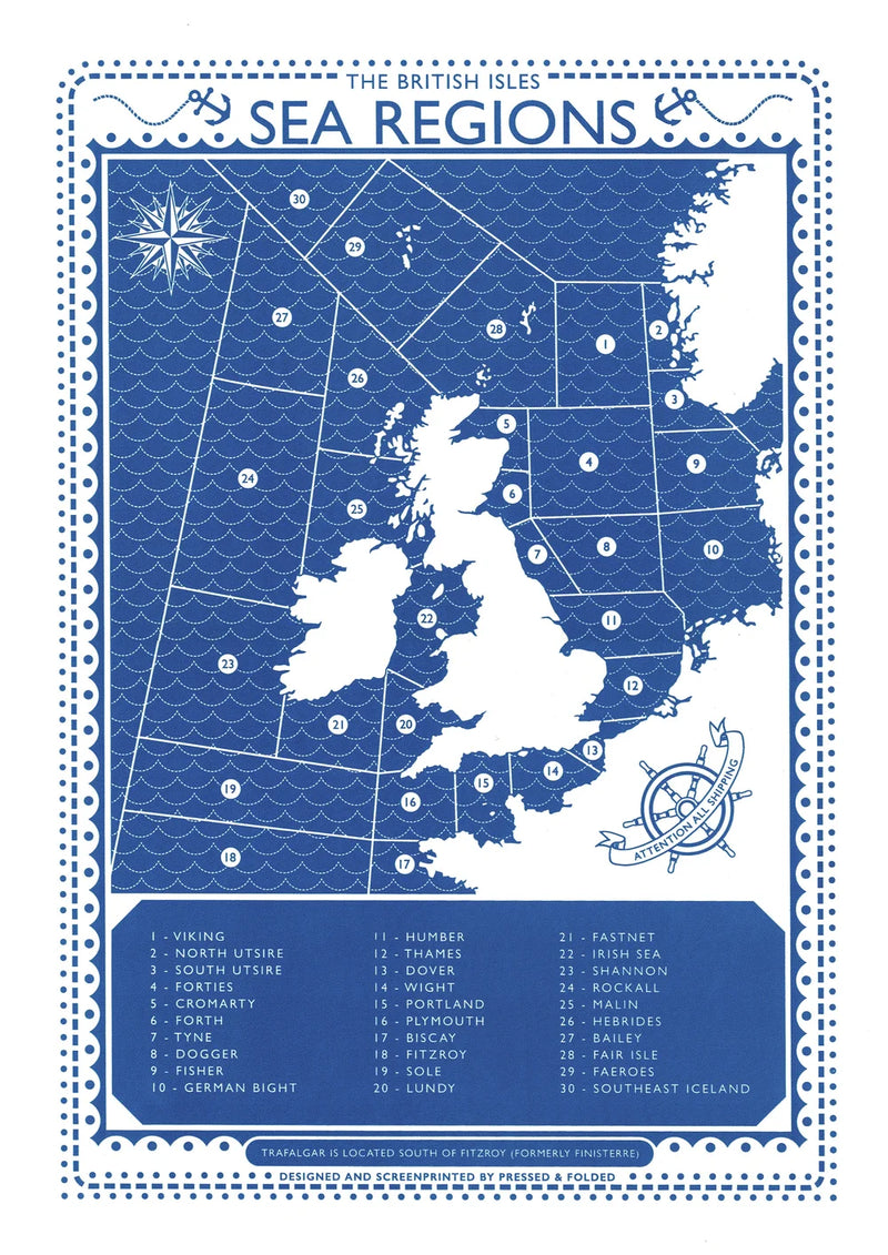 The British Isles Sea Regions Screen Print A3