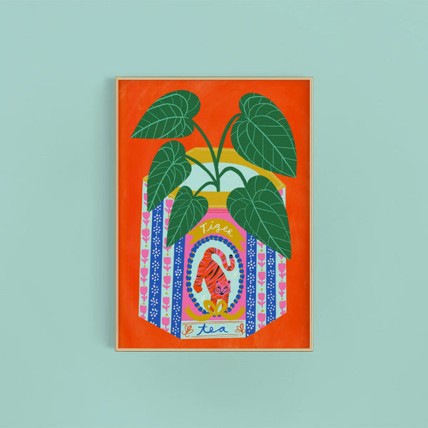 Kerrie Illustrates Alocasia Plant in a Vintage Tiger Tin Art Print