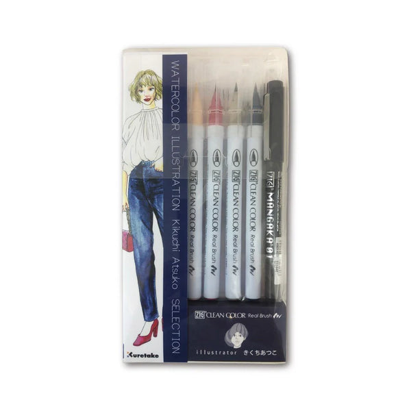 Kuretake Zig Brush Pen Fashion Illustration Kit - Kikuchi Atsuko