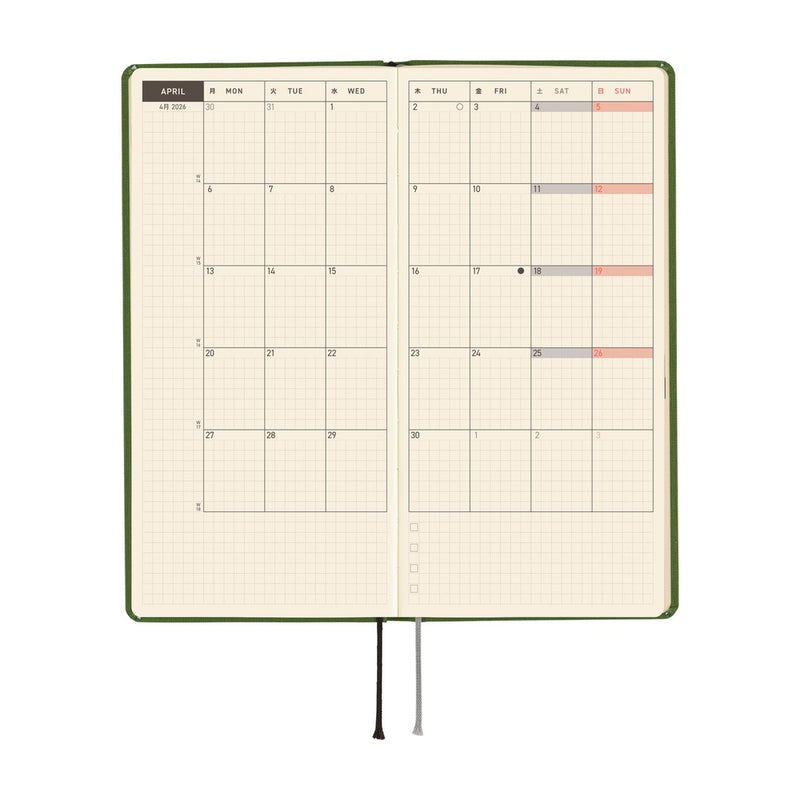 Hobonichi Weeks Mega 2026 Colours: Antique Green (January Start)
