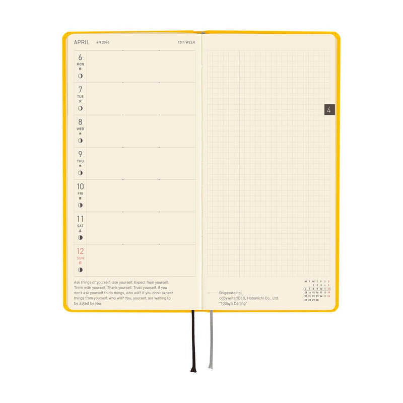 Hobonichi Weeks Mega 2026 Colours: Full Moon Yellow (January Start)