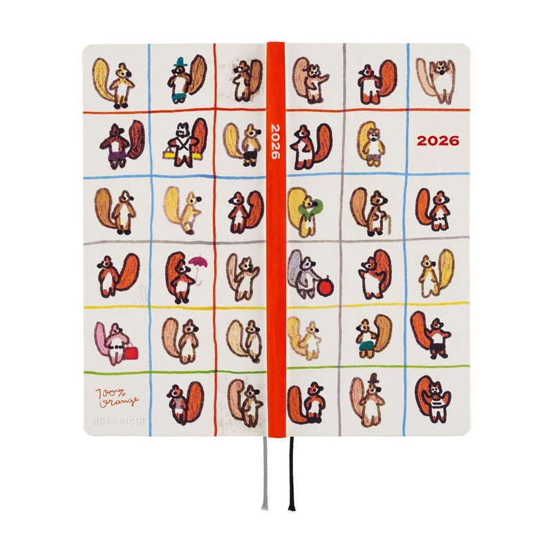 Hobonichi Weeks 2026 100%ORANGE: Squirrel's Moving Day (January Start)