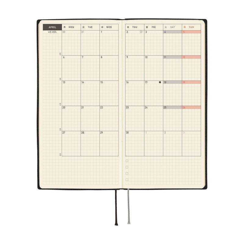 Hobonichi Weeks 2026 White Line: Black (January Start)