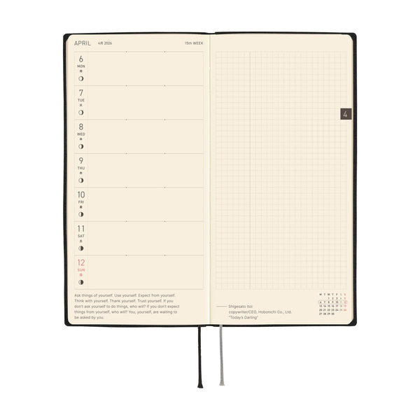 Hobonichi Weeks 2026 White Line: Black (January Start)