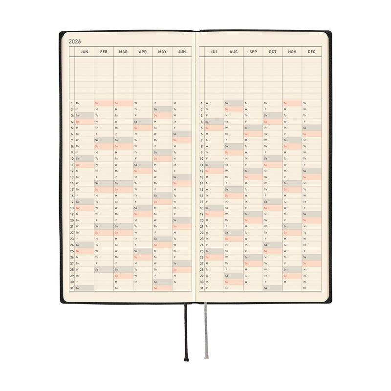Hobonichi Weeks 2026 White Line: Black (January Start)