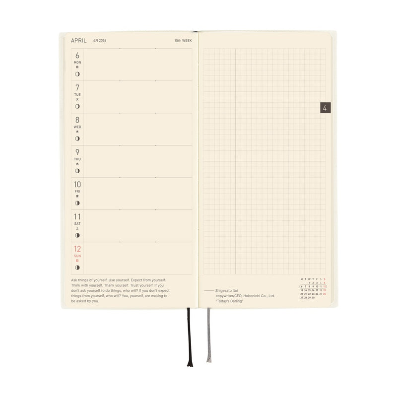 Hobonichi Weeks 2026 White Line: Ivory (January Start)