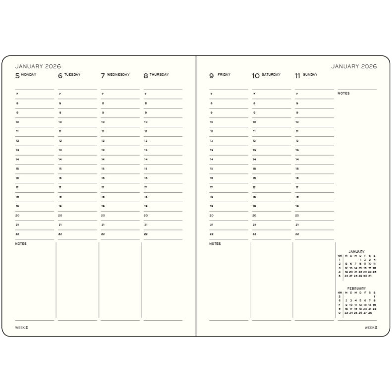 Leuchtturm 2026 Hardcover Diary - Vertical Week Planner A5
