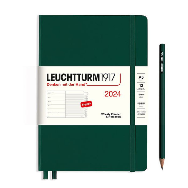 Leuchtturm 2024 Hardcover Diary - Weekly Planner & Notebook A5 Forest Green