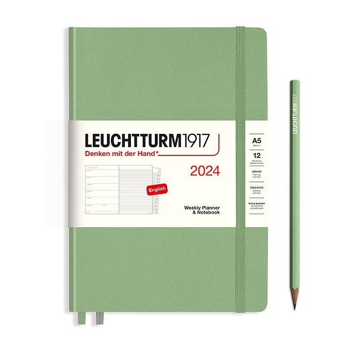 Leuchtturm 2024 Hardcover Diary - Weekly Planner & Notebook A5 Sage